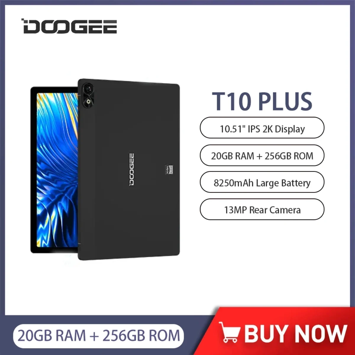 DOOGEE T10 Plus Tablet 8GB+256GB Android 13 Octa Core 12nm