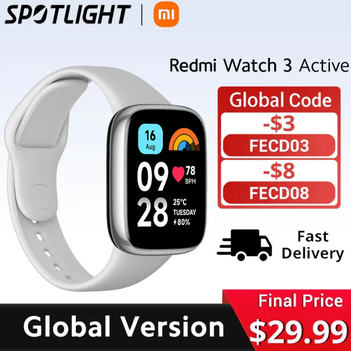 Global Version Xiaomi Redmi Watch 3 Active 1.83 LCD Display 5ATM  Waterproof Bluetooth Phone Call 100+ Sport Modes