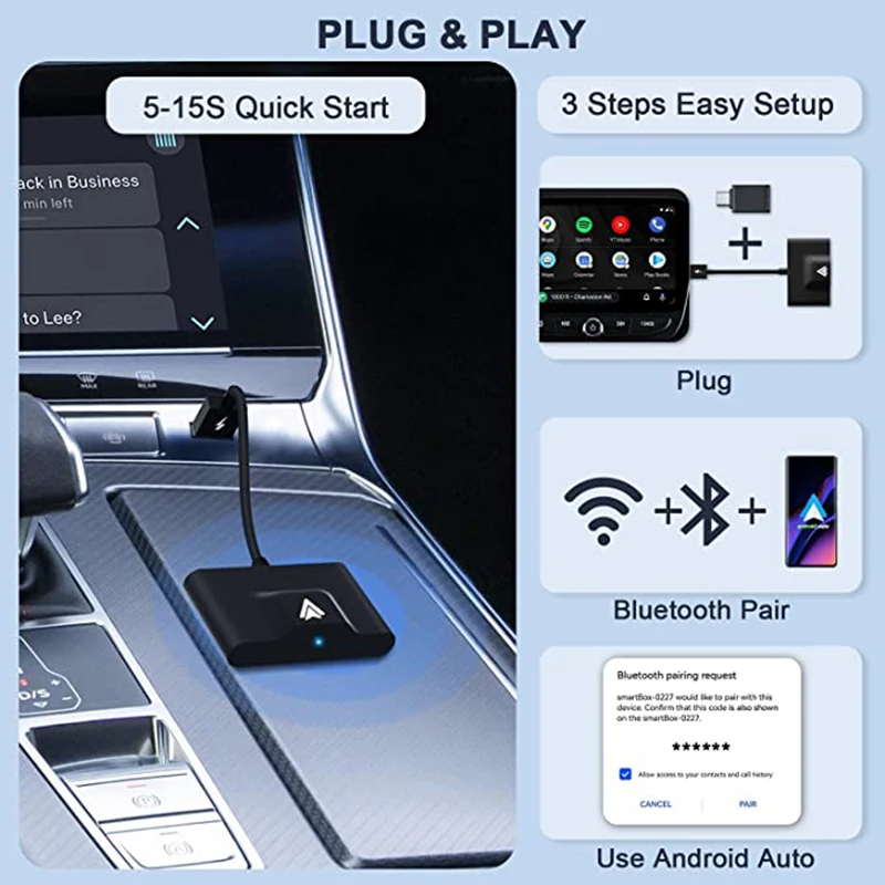 Wireless Android Auto Adapter, 2024 Upgrade 5Ghz WiFi Android Auto ...