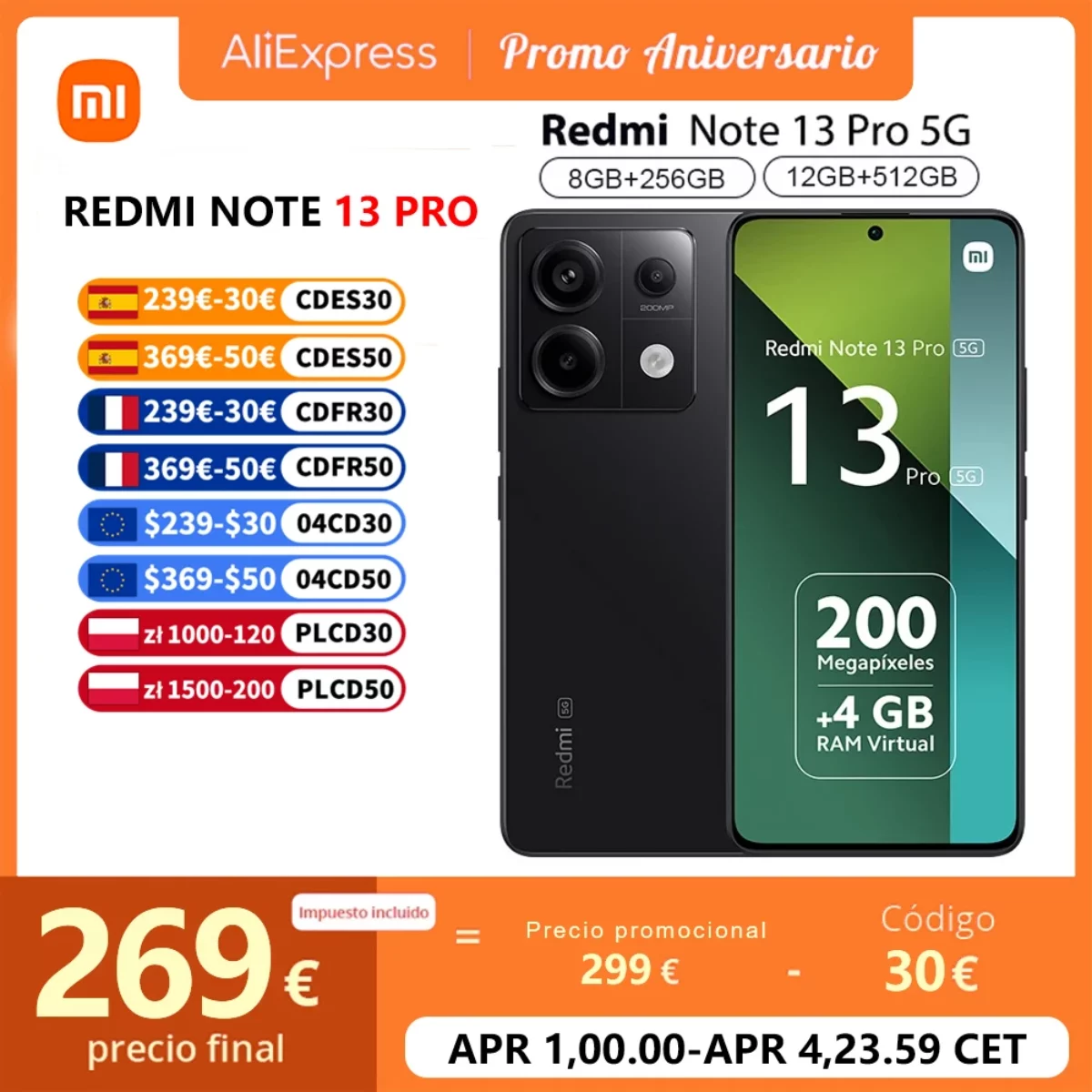 Xiaomi Redmi Note 13 Pro 5G Global Version Smart Phone 6.67 120Hz 1.5K  AMOLED Display 8G+128G 12GB+256GB 200MP Camera with NFC : Gearbest