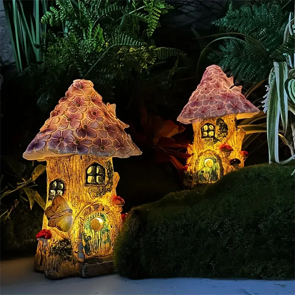 Fairy Garden House Solar Outdoor Statue, Light Up Mushroom Figurines ...