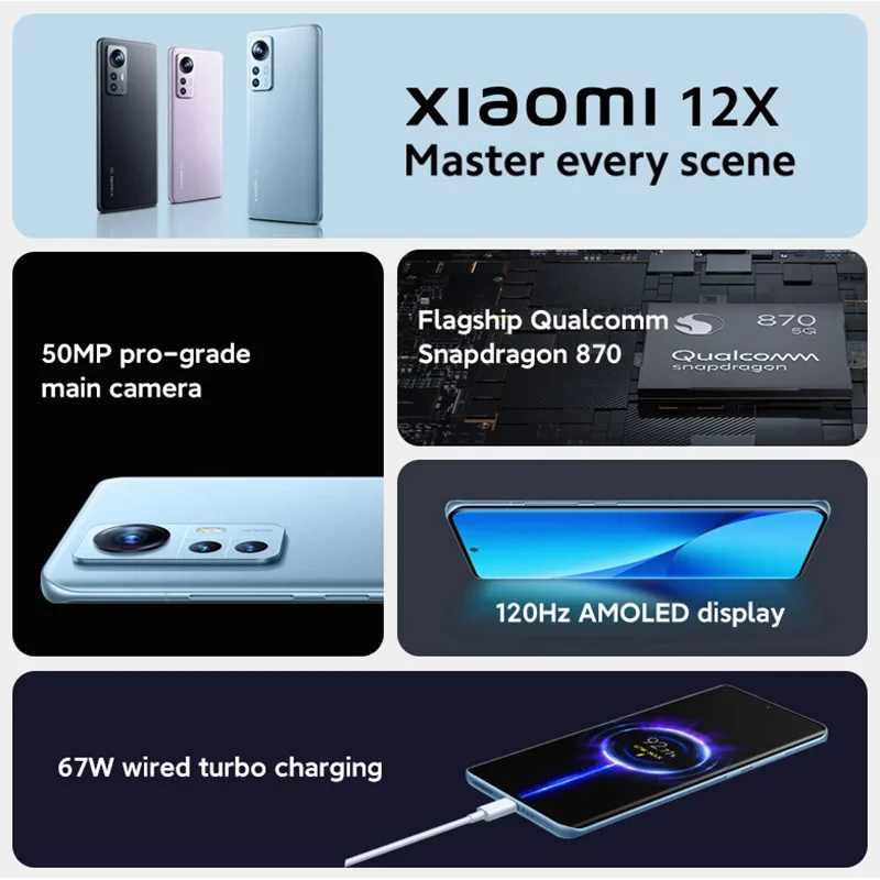 Global Version Xiaomi 12x 8gb 128gb 256gb 5g Smartphone Snapdragon 870 120hz 628 Fhd 8470