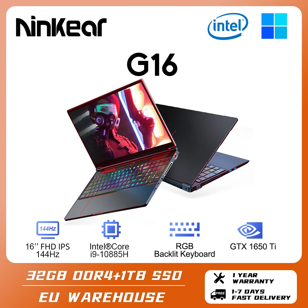 Ninkear G16 ゲーミング ノートパソコン 16 インチ Intel Core I9-10885H Nvidia GTX1650Ti  144Hz 32GB+1TB SSD Windows 11 ゲーミング ノートブック : Gearbest