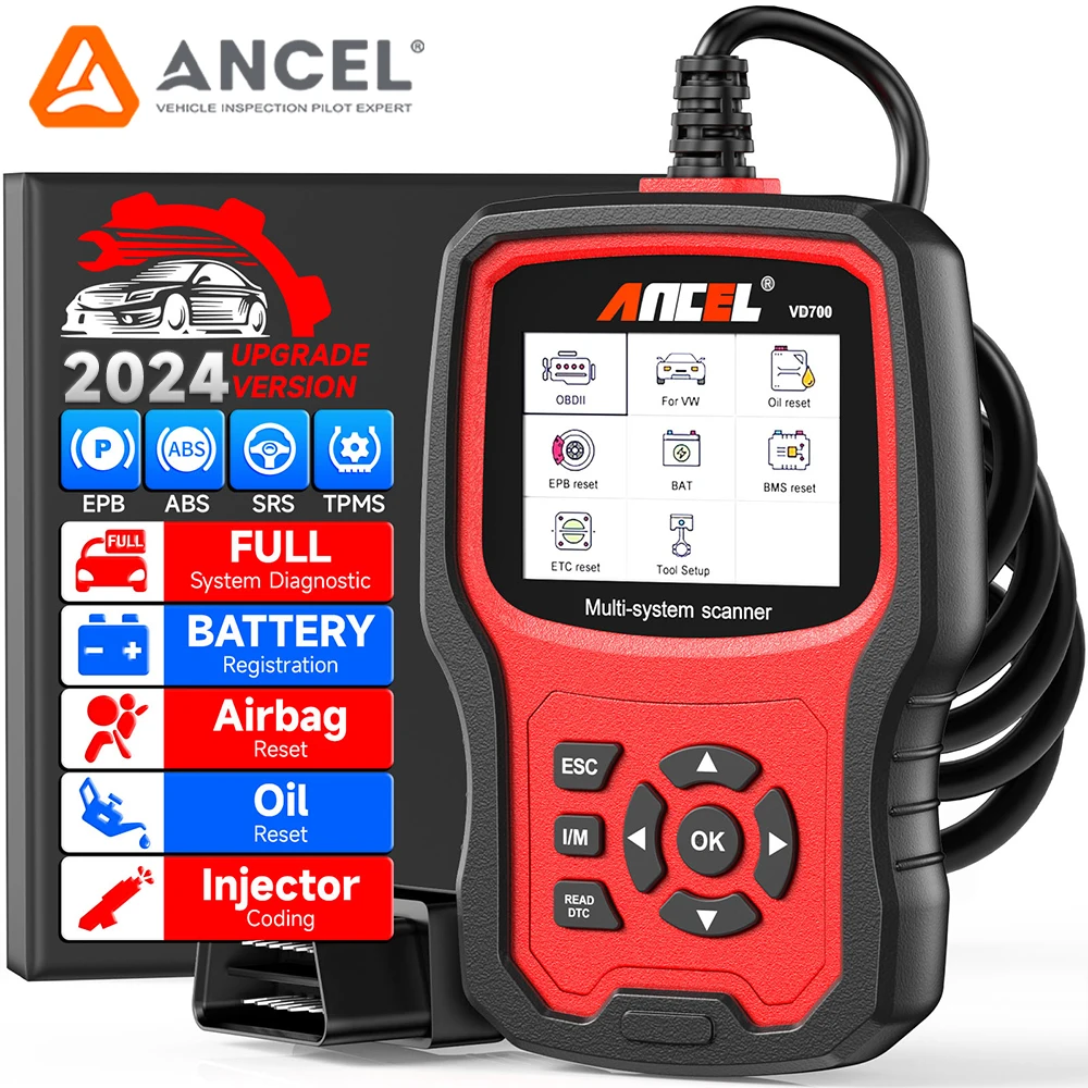 Ancel VD700 OBD2 スキャナー カーコードリーダー フルシステム診断スキャンツール EPB ABS D.PF TPMS オイルリセット  VW Audi Skoda Seat用 : Gearbest