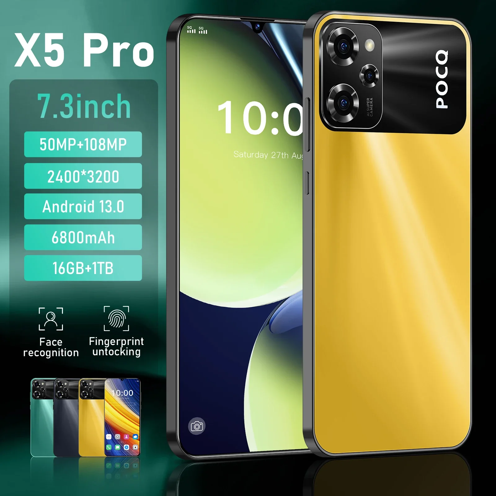 グローバル版 X5 Pro オリジナルスマートフォン 7.3 インチ フルスクリーン 4G/5G 6800mAh デュアル SIM デュアルスタンバイ  Android ロック解除済み電話 : Gearbest