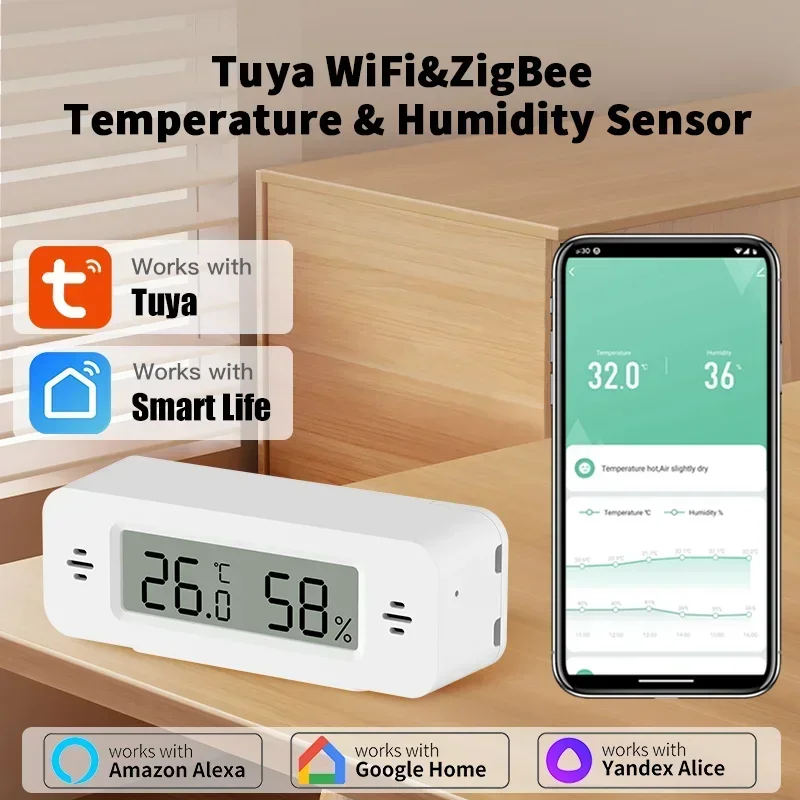 Tuya WiFi Zigbee ミニ温度湿度計 スマートホーム用 温度計 湿度計 APP リモート操作 Google Home Yandex  Alexa 対応 : Gearbest